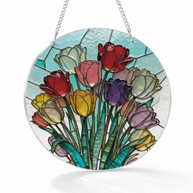 Tulips Suncatchers Windows Hanging, Acrylic Hanging Sun Catcher, Colorful Window Decoration, Indoor Windows Wall Art, Home Garden Decor, Gift for Flower Lover Women Mother's Day Christmas