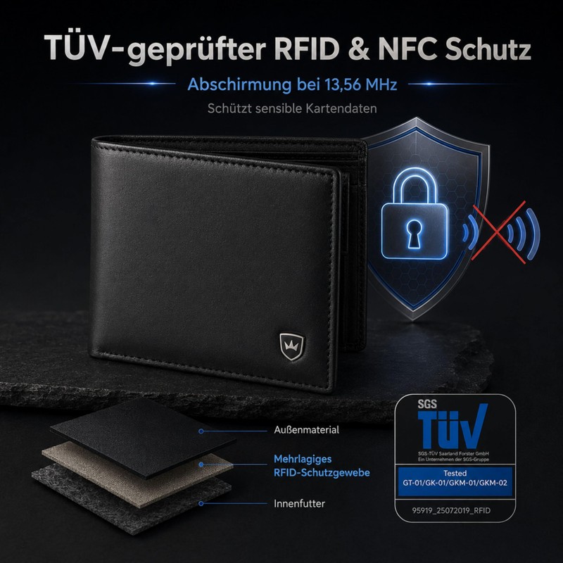 Kronenschein® Wallet Made of Nappa Leather, RFID Protection Premium Men’s