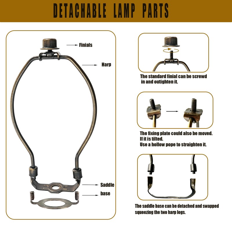 Lamp Harp 7" Antique Brass, E26 UNO & Standard Rod