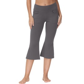 Cakulo Plus Size Capris for Women Yoga Flare Leggings Workout Athletic Active Summer Capri Pants Pockets Dark Gray 3XL