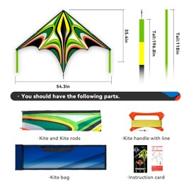 SGftre Green Large Delta Kites Flying Toys Easy to Fly,Unique Design Shiny Colorful Outdoor Activities Flying Delta Kite for Kids and Adults (Power Triancle-Green)