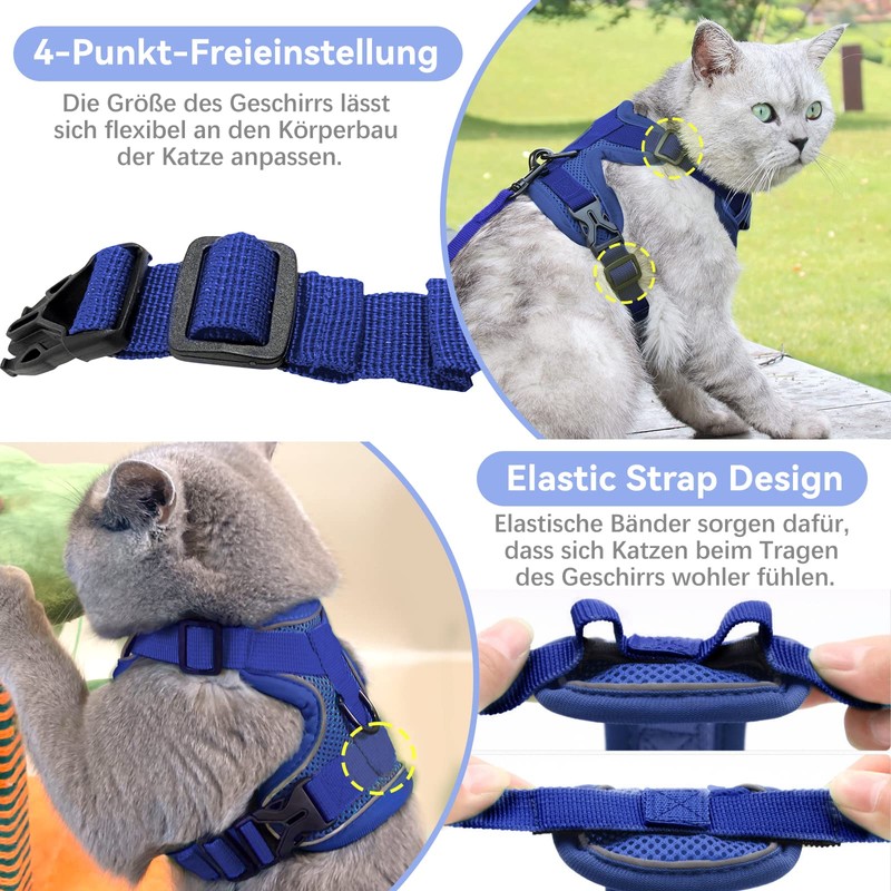 Grantop Adjustable Cat Harness, Escape-Proof Cat Harness with Lead Set,