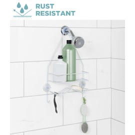 Zenna Home Rust Resistant Hanging Shower Caddy, Over the Shower Head Caddy with 1 Wide Shelf and Built In Soap Dish, Steel Bathroom Hanging Organizer, White