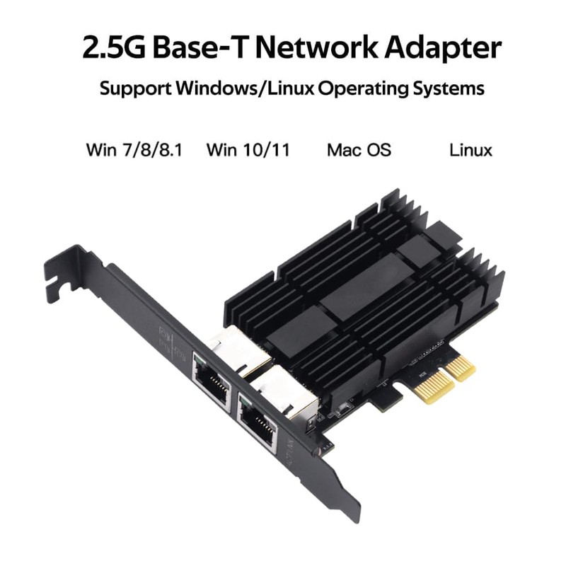 2.5gb Network Card,Dual Port PCIe Ethernet Network Adapter to 2.5