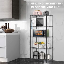 5 Tier Wire Shelving Unit, Adjustable Wire Rack Shelving, Changeable Metal Wire Storage Shelves for Kitchen, Laundry, Bathroom, Balcony, Pantry (11.4" D x 21.3" W x 59" H, Black)