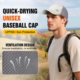 AYPOW Quick Dry Mens Baseball Cap, Lightweight Breathable Running Cap Outdoor Sport Unisex, Packable Adjustable Mesh UV Protection Hat Sommer Sun Hat Golf Tennis Camping Hiking Grey