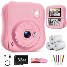 Hangrui Kids Camera Instant Print, 2.0'' Instant Camera for Kids with 32GB Card & Print Paper, 14MP 1080P Kids' Digital Cameras, Christmas Birthday Gifts Toy for Girls & Boys Aged 3-10 -Pink