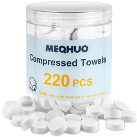 MEQHUO 220 Pcs Compressed Towels for Face, Mini Portable Compressed Towel Tablets, Disposable Washcloths for Travel, Compress Towels Camping Toilet Paper Hand Facial Coin Tissue