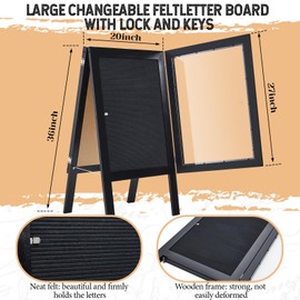 BBTO Double Sided Display Felt Letter Board 36 x 20 Inch Large Wooden Menu Board Letter with Changeable Letters, Numbers, Lock and Keys Stand A Frame Acrylic Sidewalk Sign for Bar Restaurant Wedding