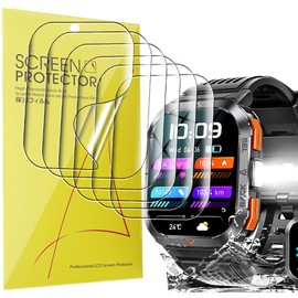 Compatible for Bassizo Military Smart Watch Screen Protector, [6 Pack] Lamshaw Full Coverage TPU Clear Film Compatible for Bassizo S50 2.02" Military Smart Watch, S50 2.02" Military Smart Watch (6 Pack)