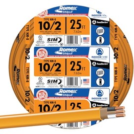 Southwire Romex Brand Simpull Solid Indoor 10/2 W/G NMB Cable 25ft coil - SW 28829021