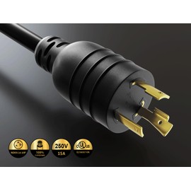 CableLeader 15ft NEMA L6-20P to C15 Heavy-Duty Locking Power Cord 14 AWG 15A/250V SJT High Voltage Extension Cord, Twist-Locking Cord, UL Listed, Black