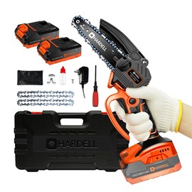 HARDELL Mini Chainsaw 6 Inch Cordless, Handheld Portable Electric Chainsaw with Security Lock, 21V Small Power Chain Saws Battery Powered for Tree Trimming Wood Cutting Branch(2 Batteries 2 Chains):_6 inch Mini Chainsaw