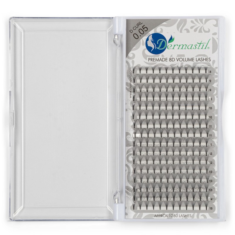 Dermastil 8D Premade Handmade Volume Eyelashes, D Curl, Thickness 0.05