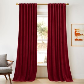 NICETOWN Extra Long Red Velvet Curtains and Drapes 120 inches Long 2 Panels with Back Tab, Super Soft Light & Heat Blocking Sliding Glass Door Panels for Display Window/Dance Room (52 inches Wide)