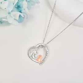 POPLYKE Heart Two Penguin Necklace for Women 925 Sterling Silver Highland Cow Jewellery Sister Friend Mum Daughter Penguin Gifts for Women Birthday, Sterling Silver, Moonstone