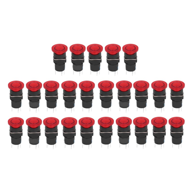 25Pcs Button Switch Mushroom Head Self Locking Push Switches with
