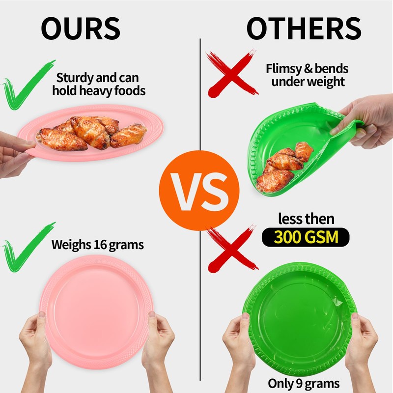 LDFDRT 9inch Pink Plastic Plates Disposable 100 pcs Party Dessert