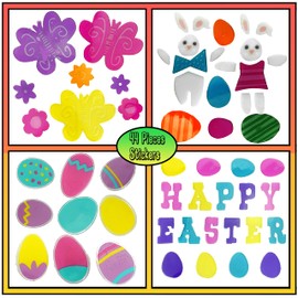 Easter Window Stickers, 4 Sheets 44Pcs Happy Easter Stickers, Easter Decorations, Easter Bunny Window Clings with Eggs, Butterfly, Flower