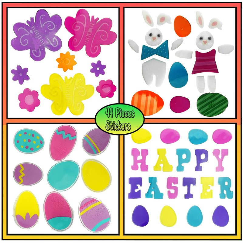 Easter Window Stickers, 4 Sheets 44Pcs Happy Easter Stickers, Easter