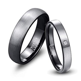Vakki Partner Rings Men/Women's Couple Rings Wedding Rings 6 mm Grey/Black Tungsten Ring with Diamonds Size 50.6 (16.1)