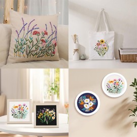 Traziewell 3 Sets Embroidery Kit for Beginners Adults DIY Handmade Sewing Craft Needlepoint Kit with Embroidery Hoops and Needles Threads 1705