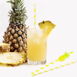 50 Pcs Pineapple Striped Paper Straws Disposable Drinking Straws Pineapple Fruit Straws for Fall Leaf Autumn Wedding Baby Shower Decorations Birthday Party Supplies, 0.24 X 7.76 Inches