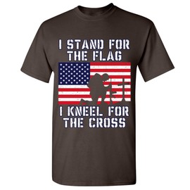 I Stand for The Flag I Kneel for The Cross T-Shirt Patriotic Military Brown X-Large