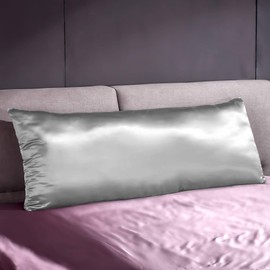 THXSILK 22 Momme Mulberry Silk Body Pillow Cover Pillowcase with Hidden Zipper - &Breathable Pure Natural Silk on Both Sides (20x54 inch, Grey)