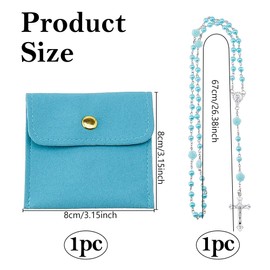 DICOSMETIC Blue Rosary Bead Necklace 26.38 Inch(67cm) Pearl Rosary Bead Necklaces Alloy Jesus Cross Necklace for Women Men with 1Pc PU Leather Jewelry Packaging Bags