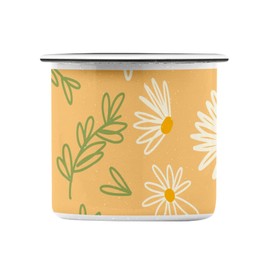 Fabulous Emaillierter Metallbecher 284ml Minimalistisches Margeritenmuster Gelb Print Floral Natur Pastell