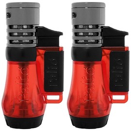 Palió Vesuvio Triple Jet Flame Torch Lighter, Apex Flame for Precision Lighting and Touch-Ups, Extra-Large Translucent Fuel Tank, Red (Pack of 2)