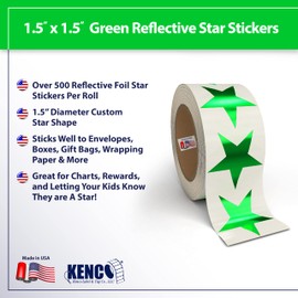 1.5" Star Adhesive Label Stickers, 500 Stickers per Roll,1-1/2 Inch for Teachers, Parents, and Kids - Made in The USA (Green FOIL)