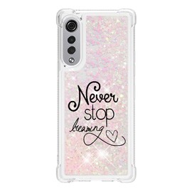 LEMAXELERS LG Velvet Case Bling Glitter Case Soft TPU Floating Clear Liquid Hearts Quicksand Shiny Flowing Shockproof Protective Cover for LG Velvet YB-LS Never Stop