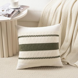 Fancy Homi Set of 2 Boho Olive Green Euro Decorative Throw Pillow Cover 26x26 Inch for Couch Bed Bedroom, Aesthetic Modern Organic Farmhouse Room Decor, Soft Cotton Accent Macrame Woven Cushion Case