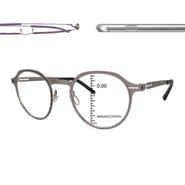 ProEyes Longitude 5, Progressive Blue Light Blocking Screwless Readers, Anti-Reflective, 0 Power on Top Lens (Gun, 3.00)