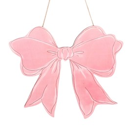 Pink Bow Wooden Hanging Sign, Cute Coquette Bow Hanging Wall Decor Preppy Wall Art Welcome Door Sign for Kids Girls' Rooms Bedroom Dormitories Apartments Indoor Outdoor Porches Accessories
