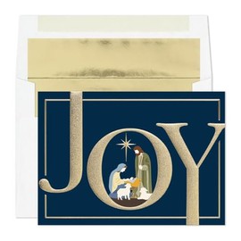Masterpiece Studios Holiday Collection Premium 15-Count Boxed Embossed Christmas Cards with Foil-Lined Envelopes, 7.8" x 5.6", Nativity Joy (980100)