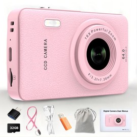 W&O Digital Camera,Portable CCD Cameras Gifts,HD Digital Video Cameras Toddler,Portable Toy 3-10 Ages Girls Boys,32GB TF Card Rechargeable Wireless - Color: Q3-PINK