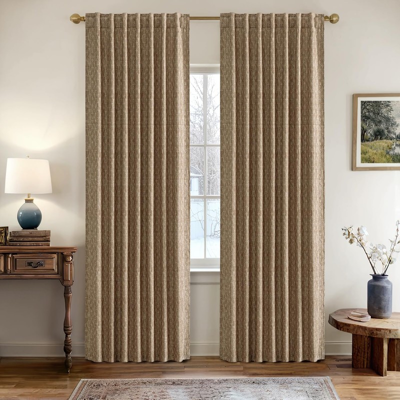 MIULEE Decorative Back Tab Linen Curtains with Geometric Pattern for