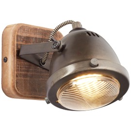 Lightbox Rustic Wall Spotlight with Unusual Retro Design | 12 x 12 cm | Stylish Wall Spotlight for Beautiful Flair in the Entrance Area | Material: Metal/Pine Wood | Colour: Brown/Steel Colours