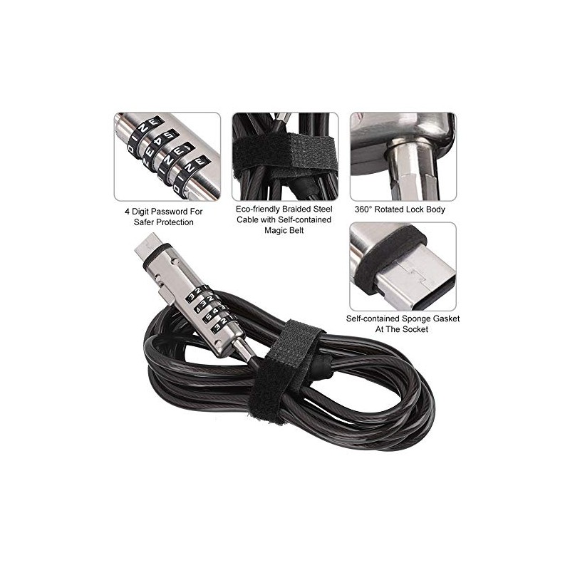 EBTOOLS - Bloqueo de cable de seguridad para computadora, 4