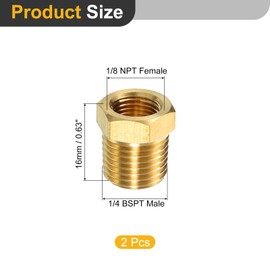 uxcell 2Pcs 1/4 BSPT Male x 1/8 NPT Female Brass Reducer Hex Bushing Threaded Pipe Fitting, Brass Threaded Pipe Fitting Adapter for Water, Gas, Oil Pipeline Systems