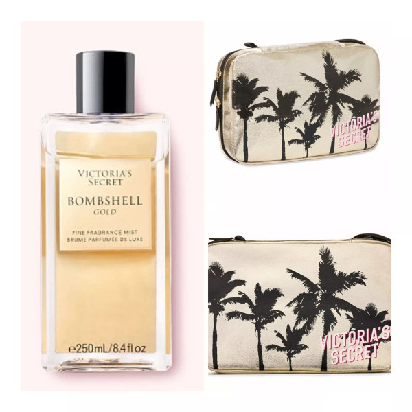 Victoria's Secret BOMBSHELL GOLD Fragrance Mist and VS Travel Case