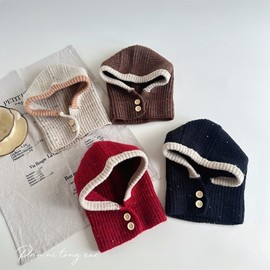 Kids' Korean Style Balaclava Button Shawl Hat - Autumn Winter Integrated Warmth LF2065 Free Size/48-52CM Gray 3ea