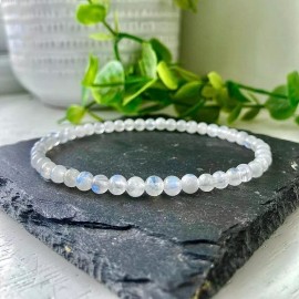 Unbranded Natural White moonstone 4MM Subtle Gemstone Crystal Stretch Healing Bracelet