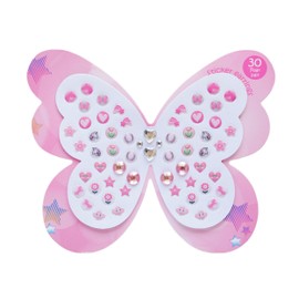 koutey 30 Pairs Butterfly Stick on Earrings - Kids Unicorn Rainbow Stick on Earrings for Little Girls 4-6 Sticker Earring Self-Adhesive Gem Press on Earring (Butterfly-01)