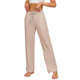 COLORFULLEAF Women's Bamboo Rayon Pajamas Pants Wide Leg Yoga Pants Casual Loose Cozy Sweatpants with Pockets (Peanut, M)