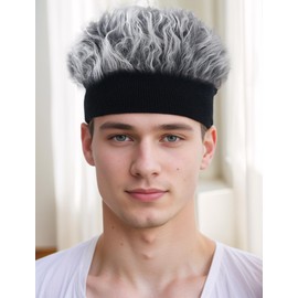 SEAUR Hat with Hair Attached Men Novelty Hat with Hair Running Wig Hat Men Hat with Wig Spiked Hairs Fake Hair Hat Skull Landlord Cap Grey