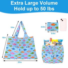 ZooviHyvi Extra Large 50lbs Foldable Reusable Shopping Bags kitchen reusable grocery bags Washable Polyester Bags in Pocket (2, blue, X-Large)